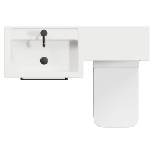 Napoli 390 Combination Matt Black 1100mm Vanity Unit Toilet Suite with Left Hand L Shaped 1 Tap Hole Basin and 2 Drawers with Gunmetal Grey Handles View from Top