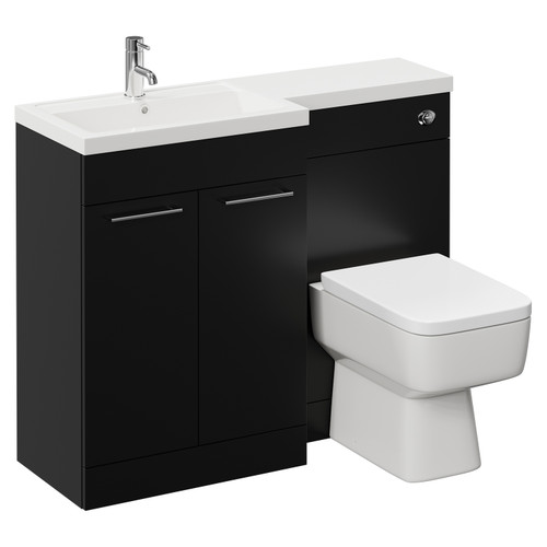 Napoli 390 Combination Matt Black 1100mm Vanity Unit Toilet Suite with Left Hand L Shaped 1 Tap Hole Basin and 2 Doors with Chrome Handles Left Hand View
