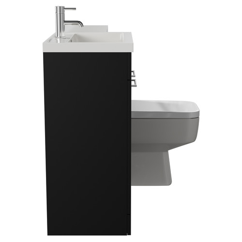 Napoli 390 Combination Matt Black 1100mm Vanity Unit Toilet Suite with Left Hand L Shaped 1 Tap Hole Basin and 2 Doors with Chrome Handles View from Side