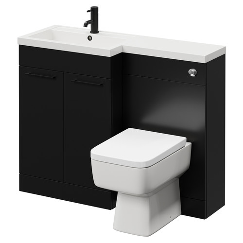 Napoli 390 Combination Matt Black 1100mm Vanity Unit Toilet Suite with Left Hand L Shaped 1 Tap Hole Basin and 2 Doors with Matt Black Handles Right Hand View