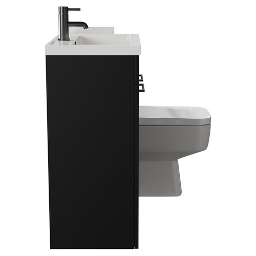 Napoli 390 Combination Matt Black 1100mm Vanity Unit Toilet Suite with Left Hand L Shaped 1 Tap Hole Basin and 2 Doors with Gunmetal Grey Handles View from Side