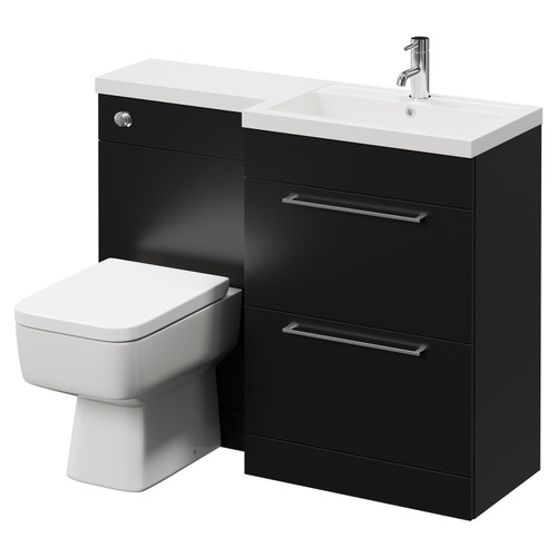 Napoli 390 Combination Matt Black 1100mm Vanity Unit Toilet Suite with Right Hand L Shaped 1 Tap Hole Basin and 2 Drawers with Chrome Handles Right Hand View