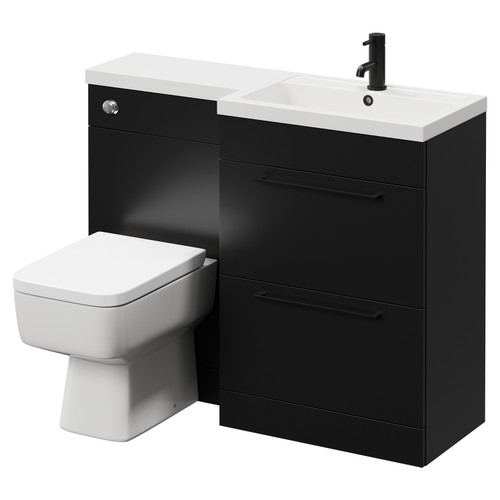 Napoli 390 Combination Matt Black 1100mm Vanity Unit Toilet Suite with Right Hand L Shaped 1 Tap Hole Basin and 2 Drawers with Matt Black Handles Right Hand View