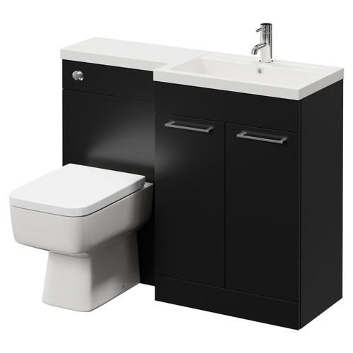 Napoli 390 Combination Matt Black 1100mm Vanity Unit Toilet Suite with Right Hand L Shaped 1 Tap Hole Basin and 2 Doors with Chrome Handles Right Hand View