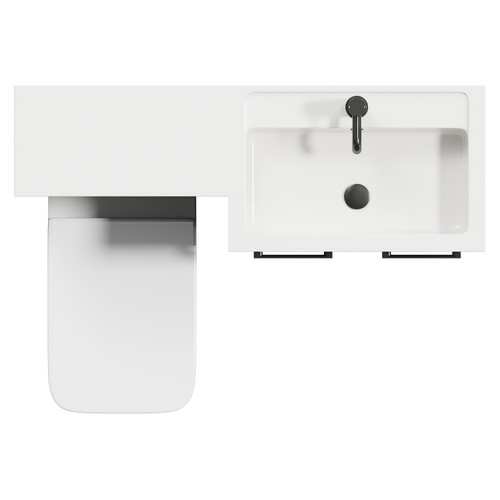 Napoli 390 Combination Matt Black 1100mm Vanity Unit Toilet Suite with Right Hand L Shaped 1 Tap Hole Basin and 2 Doors with Gunmetal Grey Handles View from Top