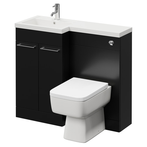 Napoli Combination Matt Black 1000mm Vanity Unit Toilet Suite with Left Hand L Shaped 1 Tap Hole Basin and 2 Doors with Chrome Handles Right Hand View