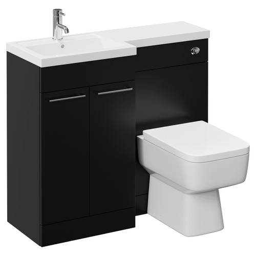 Napoli Combination Matt Black 1000mm Vanity Unit Toilet Suite with Left Hand L Shaped 1 Tap Hole Basin and 2 Doors with Chrome Handles Left Hand View