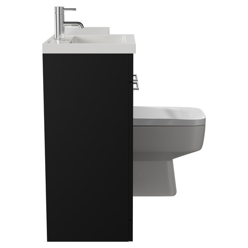 Napoli Combination Matt Black 1000mm Vanity Unit Toilet Suite with Left Hand L Shaped 1 Tap Hole Basin and 2 Doors with Chrome Handles View from Side