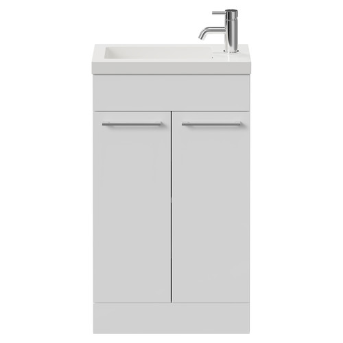 Napoli Gloss White 500mm Slimline Floor Standing 2 Door Vanity Unit with Basin and Chrome Handles View from Front