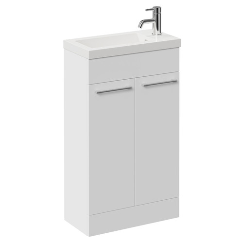 Napoli Gloss White 500mm Slimline Floor Standing 2 Door Vanity Unit with Basin and Chrome Handles Left Hand View