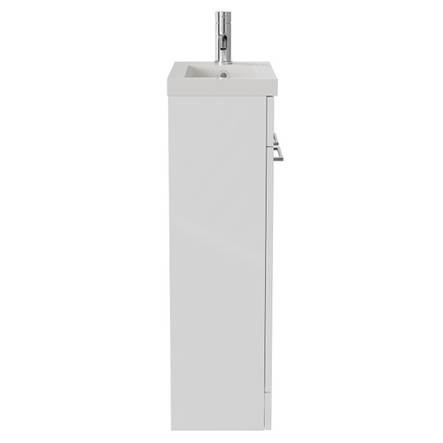 Napoli Gloss White 500mm Slimline Floor Standing 2 Door Vanity Unit with Basin and Chrome Handles View from Side