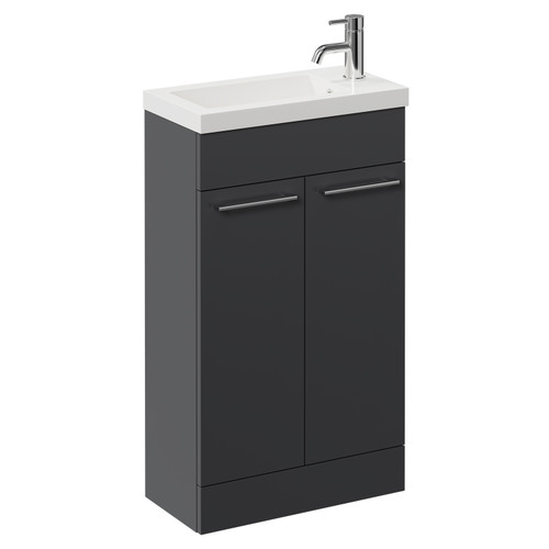 Napoli Gloss Grey 500mm Slimline Floor Standing 2 Door Vanity Unit with Basin and Chrome Handles Left Hand View