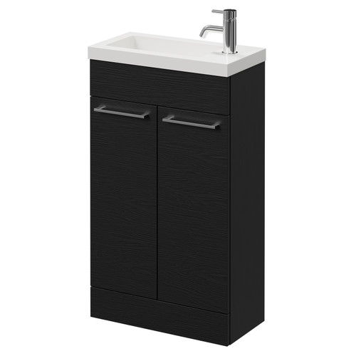 Napoli Nero Oak 500mm Slimline Floor Standing 2 Door Vanity Unit with Basin and Chrome Handles Right Hand View