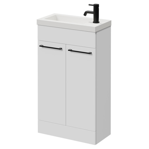 Napoli Gloss White 500mm Slimline Floor Standing 2 Door Vanity Unit with Basin and Matt Black Handles Right Hand View