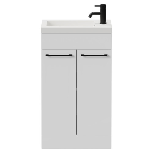 Napoli Gloss White 500mm Slimline Floor Standing 2 Door Vanity Unit with Basin and Matt Black Handles View from Front
