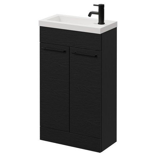 Napoli Nero Oak 500mm Slimline Floor Standing 2 Door Vanity Unit with Basin and Matt Black Handles Right Hand View