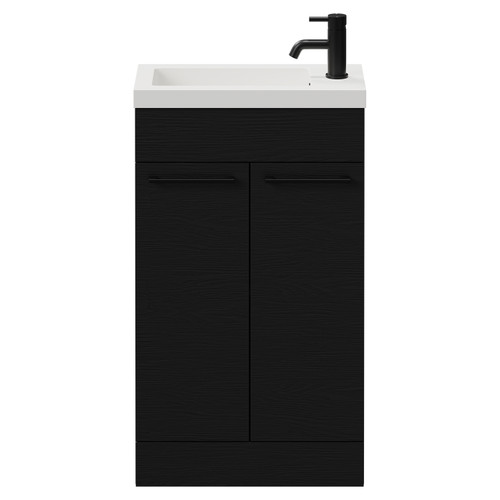Napoli Nero Oak 500mm Slimline Floor Standing 2 Door Vanity Unit with Basin and Matt Black Handles View from Front