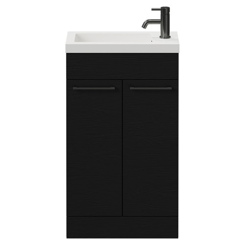 Napoli Nero Oak 500mm Slimline Floor Standing 2 Door Vanity Unit with Basin and Gunmetal Grey Handles View from Front