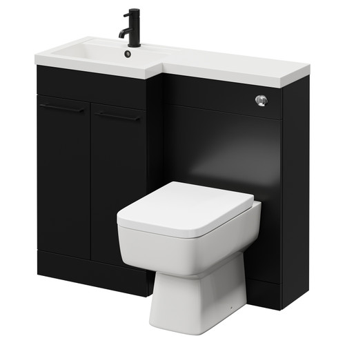 Napoli Combination Matt Black 1000mm Vanity Unit Toilet Suite with Left Hand L Shaped 1 Tap Hole Basin and 2 Drawers with Matt Black Handles Right Hand View