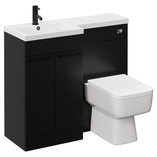 Napoli Combination Matt Black 1000mm Vanity Unit Toilet Suite with Left Hand L Shaped 1 Tap Hole Basin and 2 Drawers with Matt Black Handles Left Hand View