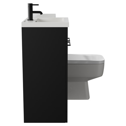 Napoli Combination Matt Black 1000mm Vanity Unit Toilet Suite with Left Hand L Shaped 1 Tap Hole Basin and 2 Drawers with Matt Black Handles View from Side