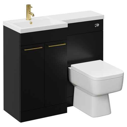 Napoli Combination Matt Black 1000mm Vanity Unit Toilet Suite with Left Hand L Shaped 1 Tap Hole Basin and 2 Drawers with Brushed Brass Handles Left Hand View