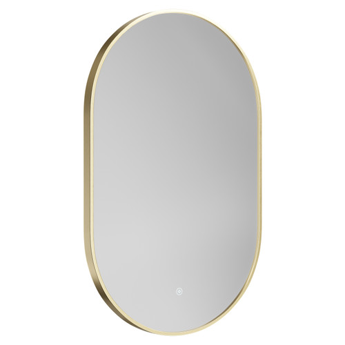 Bandon Colore Brushed Brass 500mm x 800mm Illuminated Dimmable LED Mirror with Demister and Touch Sensor Left Hand View