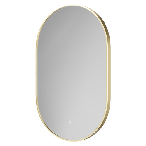 Bandon Colore Brushed Brass 500mm x 800mm Illuminated Dimmable LED Mirror with Demister and Touch Sensor Right Hand View