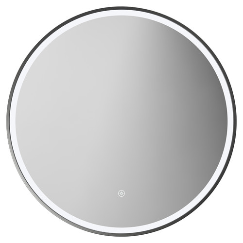 Ozark Colore Gunmetal Grey 600mm Round Illuminated Dimmable LED Mirror with Demister and Touch Sensor View from Front