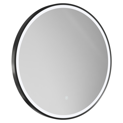 Ozark Colore Gunmetal Grey 600mm Round Illuminated Dimmable LED Mirror with Demister and Touch Sensor Left Hand View