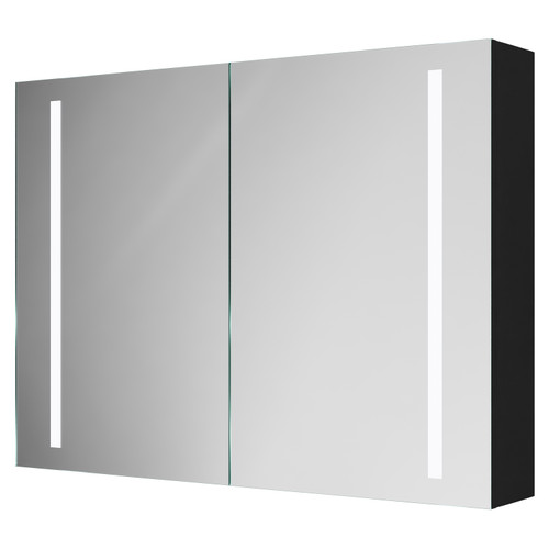 Quaker Colore Matt Black 800mm x 600mm 2 Door Illuminated LED Mirrored Cabinet with Demister and Infrared Sensor and Shaver Socket Right Hand View