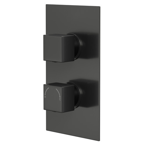 Colore Square Gunmetal Grey Concealed Twin Thermostatic Shower Valve with Diverter - 2 Outlets Right Hand View