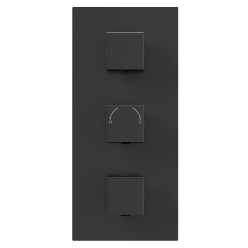 Colore Square Gunmetal Grey Concealed Triple Thermostatic Shower Valve with Diverter - 3 Outlets View from Front