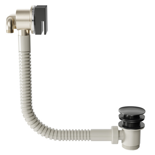 Colore Square Gunmetal Grey Free Flow Bath Filler with Push Waste and Overflow View from Side