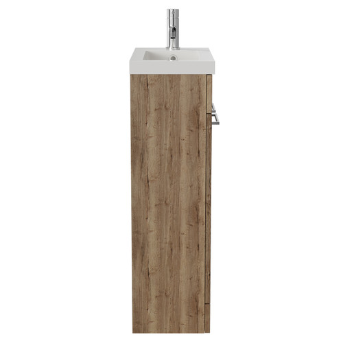 Napoli Tobacco Oak 500mm Slimline Floor Standing Vanity Unit with 1 Tap Hole Basin and 2 Doors with Polished Chrome Handles Side View