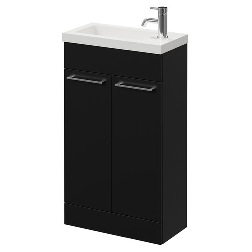 Napoli Matt Black 500mm Slimline Floor Standing Vanity Unit with 1 Tap Hole Basin and 2 Doors with Chrome Handles Right Hand View