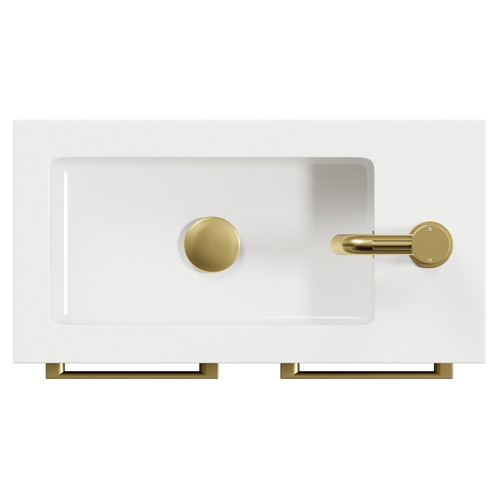 Napoli Matt Black 500mm Slimline Floor Standing Vanity Unit with 1 Tap Hole Basin and 2 Doors with Brushed Brass Handles Top View