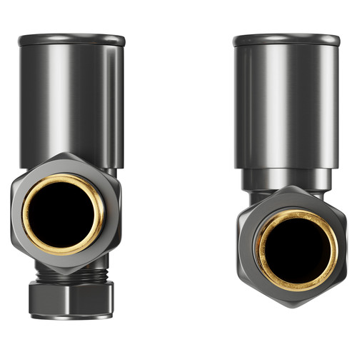 Dias Colore Gunmetal Grey Round Dual Fuel Radiator Valves Front Hand View