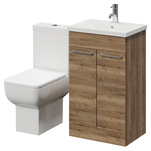 Alessio Tobacco Oak 500mm Vanity Unit and Toilet Suite including Open Back Toilet and Floor Standing Vanity Unit with 2 Doors and Chrome Handles Right Hand View