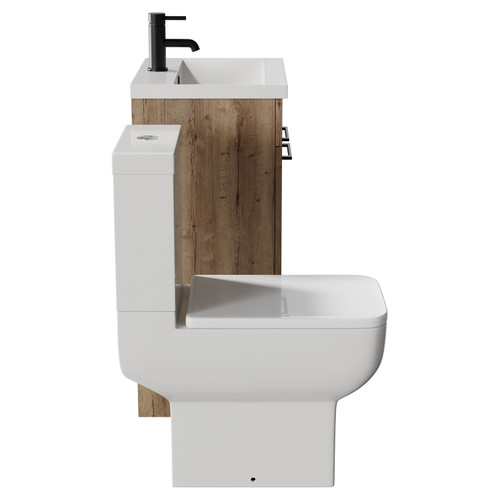 Alessio Tobacco Oak 500mm Vanity Unit and Toilet Suite including Open Back Toilet and Floor Standing Vanity Unit with 2 Doors and Matt Black Handles Side View