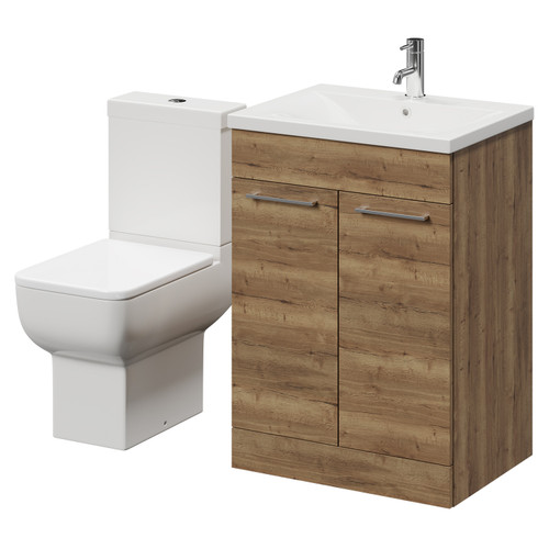Alessio Tobacco Oak 600mm Vanity Unit and Toilet Suite including Open Back Toilet and Floor Standing Vanity Unit with 2 Doors and Chrome Handles Right Hand View