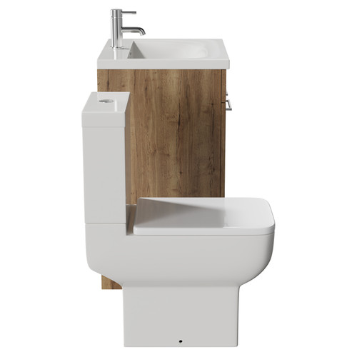 Alessio Tobacco Oak 600mm Vanity Unit and Toilet Suite including Open Back Toilet and Floor Standing Vanity Unit with 2 Doors and Chrome Handles Side View