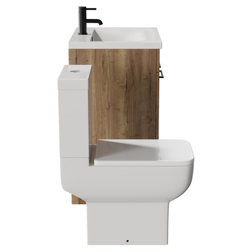 Alessio Tobacco Oak 600mm Vanity Unit and Toilet Suite including Open Back Toilet and Floor Standing Vanity Unit with 2 Doors and Matt Black Handles Side View