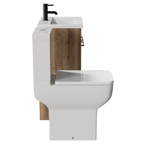Alessio Tobacco Oak 500mm Vanity Unit and Toilet Suite including Comfort Height Toilet and Floor Standing Vanity Unit with 2 Doors and Matt Black Handles Side View Alessio Tobacco Oak 500mm Vanity Unit and Toilet Suite including Comfort Height Toilet and Floor Standing Vanity Unit with 2 Doors and Matt Black Handles Side View