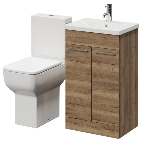 Alessio Tobacco Oak 500mm Vanity Unit and Toilet Suite including Comfort Height Toilet and Floor Standing Vanity Unit with 2 Doors and Chrome Handles Right Hand View Alessio Tobacco Oak 500mm Vanity Unit and Toilet Suite including Comfort Height Toilet and Floor Standing Vanity Unit with 2 Doors and Chrome Handles Right Hand View