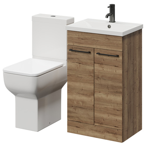 Alessio Tobacco Oak 500mm Vanity Unit and Toilet Suite including Comfort Height Toilet and Floor Standing Vanity Unit with 2 Doors and Gunmetal Grey Handles Right Hand View Alessio Tobacco Oak 500mm Vanity Unit and Toilet Suite including Comfort Height Toilet and Floor Standing Vanity Unit with 2 Doors and Gunmetal Grey Handles Right Hand View