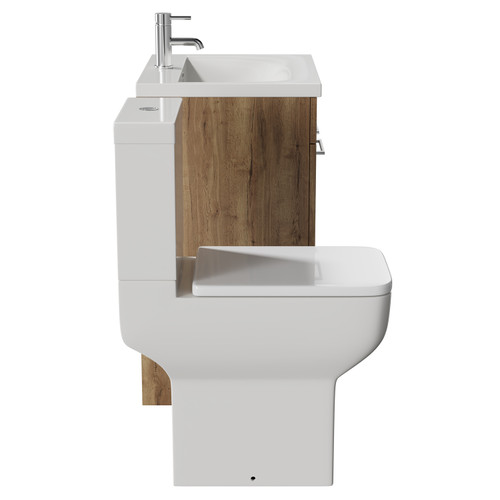 Alessio Tobacco Oak 600mm Vanity Unit and Toilet Suite including Comfort Height Toilet and Floor Standing Vanity Unit with 2 Doors and Chrome Handles Side View