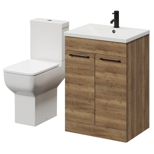 Alessio Tobacco Oak 600mm Vanity Unit and Toilet Suite including Comfort Height Toilet and Floor Standing Vanity Unit with 2 Doors and Matt Black Handles Right Hand View Alessio Tobacco Oak 600mm Vanity Unit and Toilet Suite including Comfort Height Toilet and Floor Standing Vanity Unit with 2 Doors and Matt Black Handles Right Hand View