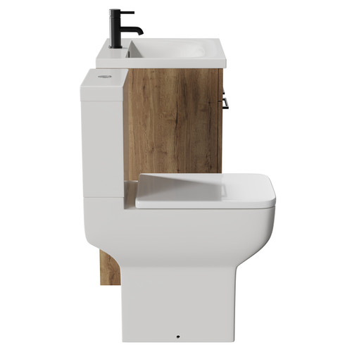 Alessio Tobacco Oak 600mm Vanity Unit and Toilet Suite including Comfort Height Toilet and Floor Standing Vanity Unit with 2 Doors and Matt Black Handles Side View Alessio Tobacco Oak 600mm Vanity Unit and Toilet Suite including Comfort Height Toilet and Floor Standing Vanity Unit with 2 Doors and Matt Black Handles Side View