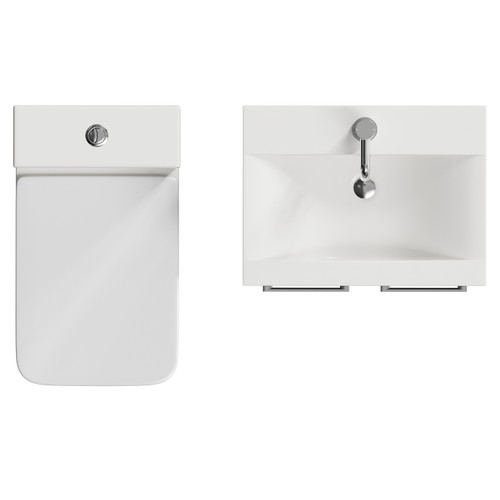 Alessio Matt Black 500mm Vanity Unit and Toilet Suite including Open Back Toilet and Floor Standing Vanity Unit with 2 Doors and Chrome Handles View from Top